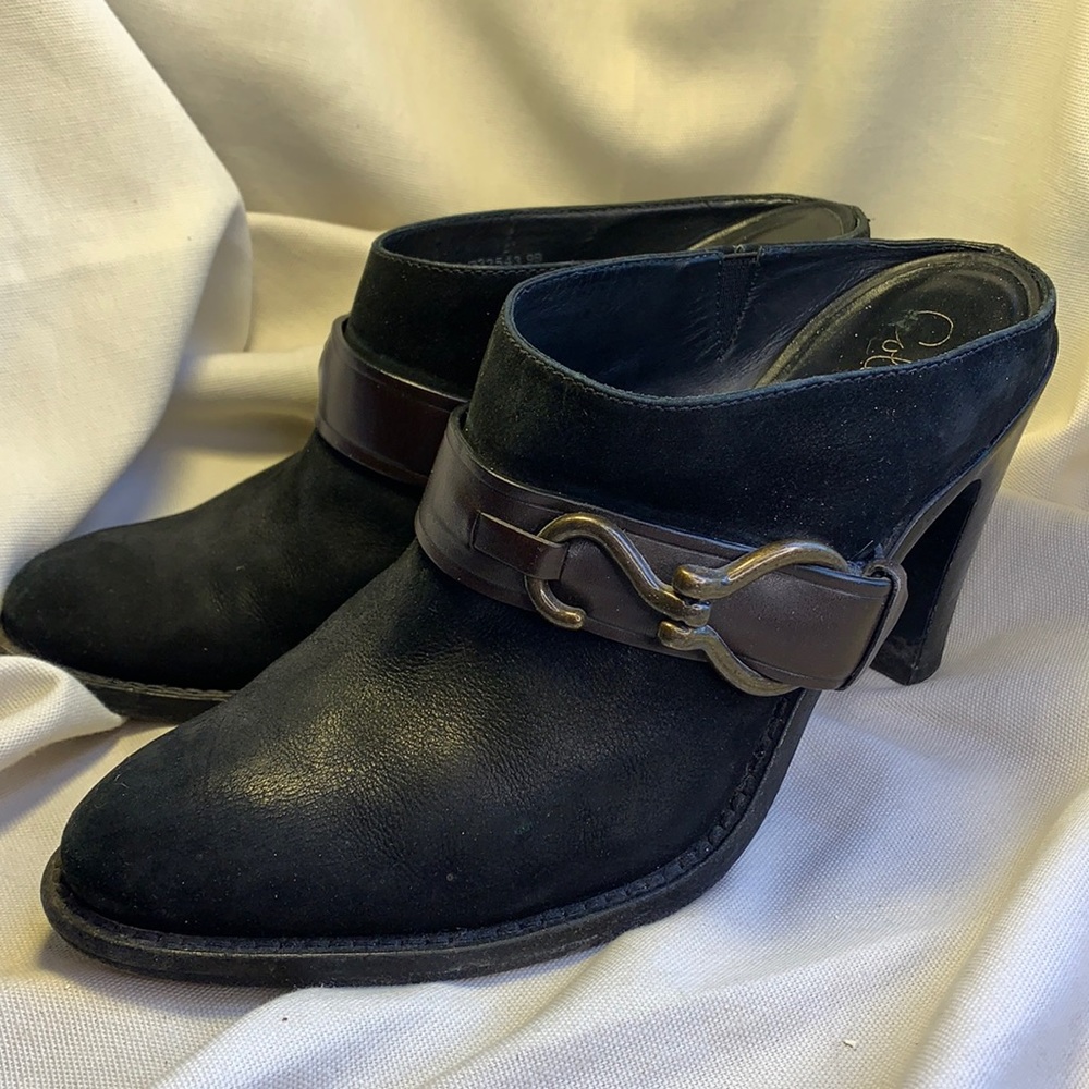 Cole Haan Nike air leather horse buckle heel mules